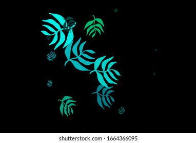 Azul oscuro, Verde vectorial natural con hojas. Doodles con hojas sobre fondo borroso. Diseño pintado a mano para web, envoltura.