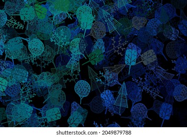 Dark Blue, Green vector natural background with trees, branches. Decorative illustration with abstract trees. Hand painted design for web, leaflets.