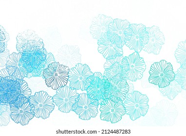 Dark Blue, Green vector natural artwork with leaves. Sketchy doodle flowers on white background. New template for your design.