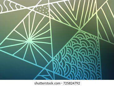 Dark Blue, Green vector natural elegant texture. Geometric doodle illustration in Origami style with gradient. The pattern can be used for coloring books and pages for kids.