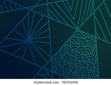 Dark Blue, Green vector natural elegant template. A vague abstract illustration with doodles in Indian style. Hand painted design for web, wrapping, wallpaper.