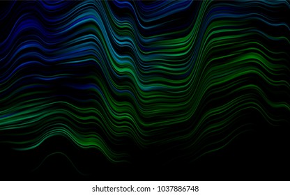 Dark Blue, Green vector pattern with bent ribbons. Shining illustration, which consist of blurred lines, circles. A new texture for your  ad, booklets, leaflets.