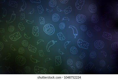 Dark Blue, Green vector pattern with fresh ingredients. Fast Food on blurred abstract background with colorful gradient. Pattern for ad, booklets, leaflets of restaurants.