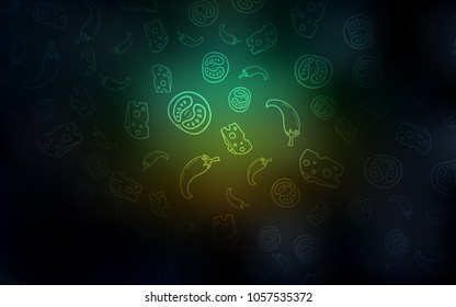 Dark Blue, Green vector pattern with fresh ingredients. Fast Food on blurred abstract background with colorful gradient. Design for ad, poster, banner of cafes or restaurants.