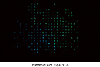Dark Blue, Green vector pattern with symbol of cards. Blurred decorative design of hearts, spades, clubs, diamonds. Pattern for ads of parties, events in Vegas.