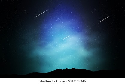 Dark Blue, Green vector pattern with night sky stars. Blurred decorative design in simple style with galaxy stars. Template for cosmic backgrounds.