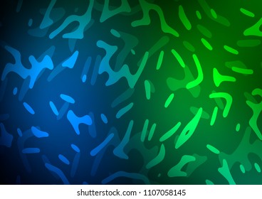 Dark Blue, Green vector pattern with bent ribbons. Blurred geometric sample with gradient bubbles.  Brand new design for your ads, poster, banner.