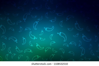 Dark Blue, Green vector pattern with fresh peppers. Glitter abstract sketch with hot peppers. Pattern for ad, booklets, leaflets of restaurants.