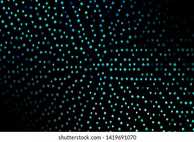 Dark Blue, Green vector pattern with symbol of cards. Shining illustration with hearts, spades, clubs, diamonds. Design for ad, poster, banner of gambling websites.