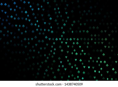 Dark Blue, Green vector pattern with symbol of cards. Glitter abstract sketch with isolated symbols of playing cards. Smart design for your business advert of casinos.