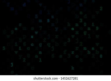 Dark Blue, Green vector pattern with ABC symbols. Blurred design in simple style with signs of alphabet. The pattern can be used as ads, poster, banner for books.