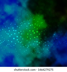 Dark Blue, Green vector pattern with abstract stars. Decorative illustration with stars on abstract template. Theme for cell phones.