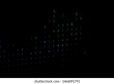 Dark Blue, Green vector pattern with dollar, USD, usa. Modern abstract illustration with symbols of money. The pattern can be used for ad, booklets, leaflets of banks.