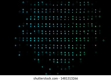 Dark Blue, Green vector pattern with symbol of cards. Glitter abstract sketch with isolated symbols of playing cards. Pattern for booklets, leaflets of gambling houses.