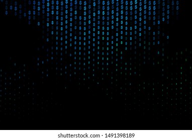 Dark Blue, Green vector pattern with dollar, USD, usa. Blurred design in with symbols of dollar, USD, usa. Smart design for your business advert of economic, wealth.