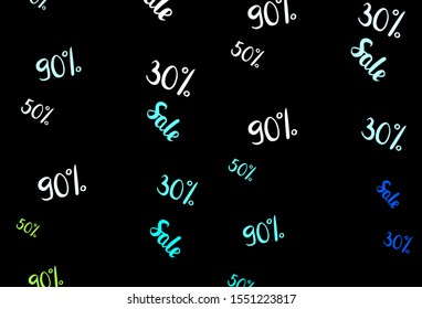 Dark Blue, Green vector pattern with 30, 50, 90 percentage signs. Illustration with signs of sales on abstract template. Backdrop for ads, leaflets of Black Friday.