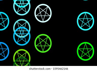 Dark Blue, Green vector pattern with magic elements. Illustration with magical signs of spiritual power. Simple design for occult depiction.
