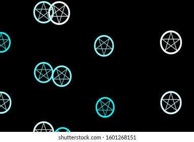 Dark Blue, Green vector pattern with magic elements. Illustration with magical signs of spiritual power. Best design halloween events.