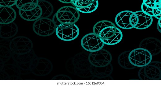 Dark Blue, Green vector pattern with magic elements. Colorful vintage illustration with gradient alchemy shapes. Simple base for your occult design.