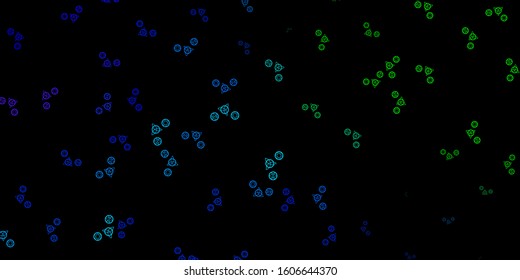 Dark Blue, Green vector pattern with magic elements. Colorful vintage illustration with gradient alchemy shapes. Simple design for occult depiction.