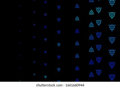 Dark Blue, Green vector pattern with magic elements. Colorful mystic symbols with a gradient in ancient style. Best design halloween events.