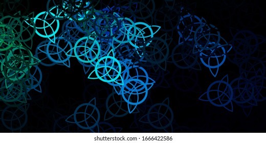 Dark Blue, Green vector pattern with magic elements. Colorful mystic symbols with a gradient in ancient style. Simple design for occult depiction.