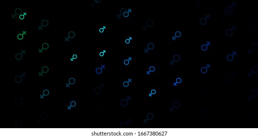 Dark Blue, Green vector pattern with feminism elements. Colorful feminism symbols with a gradient in modern style. Background for International Women’s Day.