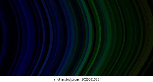 Dark Blue, Green vector pattern with wry lines. Colorful geometric sample with gradient curves.  Design for your business promotion.