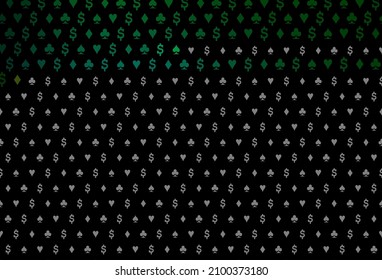 Dark blue, green vector pattern with symbol of cards. Blurred decorative design of hearts, spades, clubs, diamonds. Design for ad, poster, banner of gambling websites.