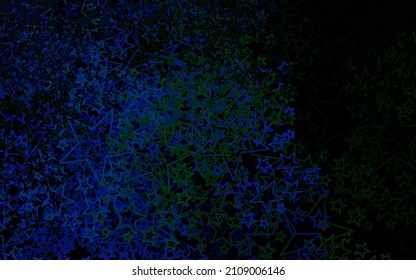 Dark Blue, Green vector pattern with christmas stars. Shining colored illustration with stars. Template for cosmic backgrounds.