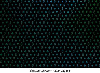 Dark blue, green vector pattern with symbol of cards. Illustration with set of hearts, spades, clubs, diamonds. Pattern for ads of parties, events in Vegas.