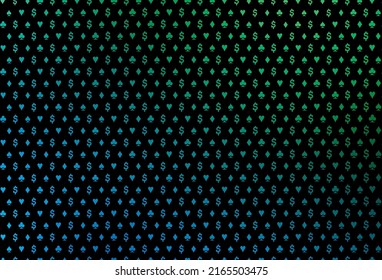 Dark blue, green vector pattern with symbol of cards. Colored illustration with hearts, spades, clubs, diamonds. Design for ad, poster, banner of gambling websites.