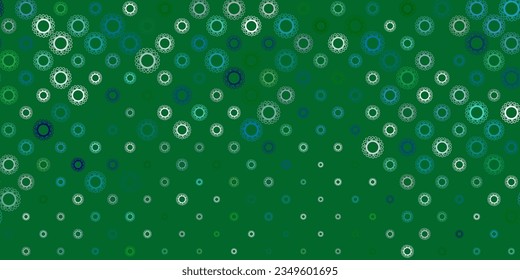 Patrón vectorial verde azul oscuro con elementos coronavirus. Ilustración abstracta colorida con formas médicas degradadas. Mejor diseño para eventos de cuarentena.