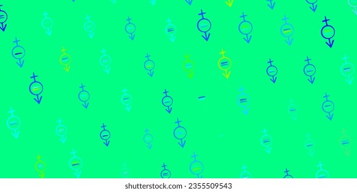 Dark Blue, Green vector pattern with feminism elements. Colorful feminism symbols with a gradient in modern style. Background for International Women Day.