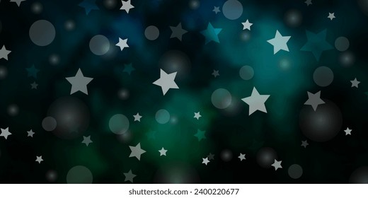 Dark Blue, Green vector pattern with circles, stars. Colorful disks, stars on simple gradient background. Design for wallpaper, fabric makers.