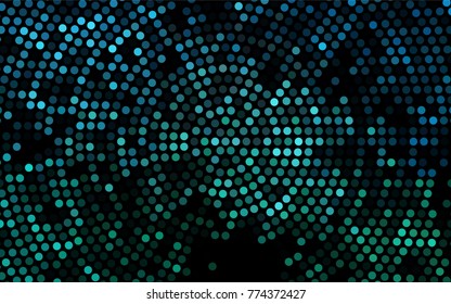 Dark Blue, Green vector pattern with colored spheres. Geometric sample of repeating circles on white background in halftone style.