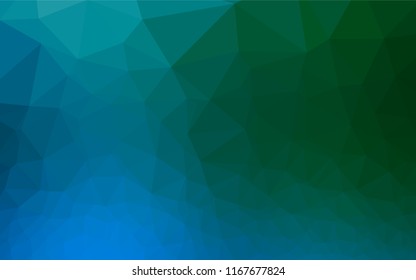 Dark Blue, Green vector polygon abstract backdrop. Triangular geometric sample with gradient.  A completely new design for your business.