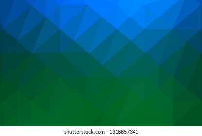 Dark Blue, Green vector polygon abstract backdrop. Geometric illustration in Origami style with gradient. Completely new template for your business design.
