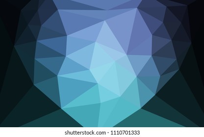 Dark Blue, Green vector polygonal template with a heart in a centre. Illustration in halftone style with triangles. A completely new design for your leaflet.