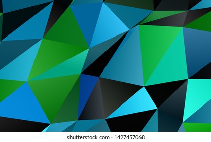 Dark Blue, Green vector polygonal pattern. Triangular geometric sample with gradient.  Completely new design for your business.