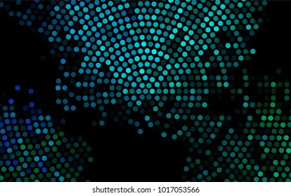 Dark Blue, Green vector red banner with set of circles, dots. Donuts Background. Creative Design Template. Technological halftone illustration.