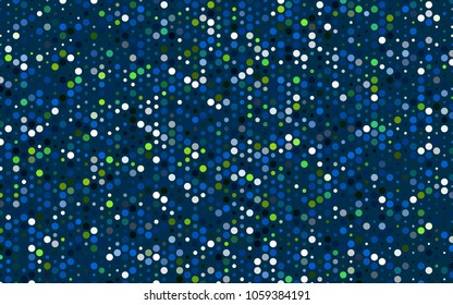 Dark Blue, Green vector red banner with set of circles, dots. Donuts Background. Creative Design Template. Technological halftone illustration.