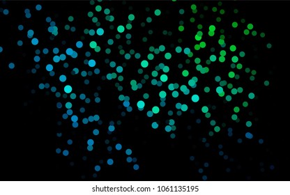 Dark Blue, Green vector red banner with set of circles, dots. Donuts Background. Creative Design Template. Technological halftone illustration.