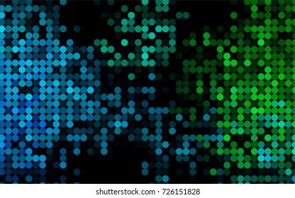 Dark Blue, Green vector red banner with set of circles, dots. Donuts Background. Creative Design Template. Technological halftone illustration.