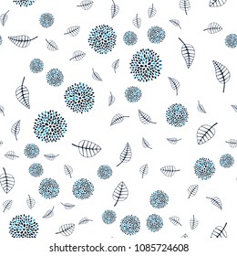 Dark Blue, Green vector seamless natural backdrop with leaves and flowers. Sketchy doodles on white background. Pattern for colorful books and pages for kids.