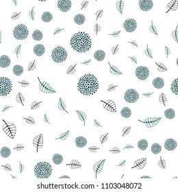 Dark Blue, Green vector seamless natural background with leaves and flowers. Colorful illustration in doodle style with leaves, flowers. Pattern for heads of websites and designs.