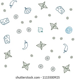 Dark Blue, Green vector seamless pattern with fresh ingredients. Beautiful colored illustration with food in doodle style. Design for ad, poster, banner of cafes or restaurants.