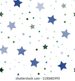 Dark Blue, Green vector seamless layout with bright stars. Stars on blurred abstract background with gradient. The pattern can be used for new year ad, booklets.