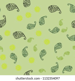Dark Blue, Green vector seamless doodle template with leaves and flowers. Glitter abstract illustration with leaves and flowers. Template for backgrounds of cell phones.