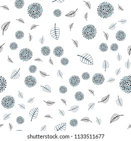 Dark Blue, Green vector seamless abstract background with leaves and flowers. Leaves and flowers with gradient on white background. Completely new template for your brand book.